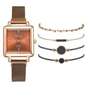 GAIETY - Set: Square Alloy Mesh Strap Watch + Bracelets